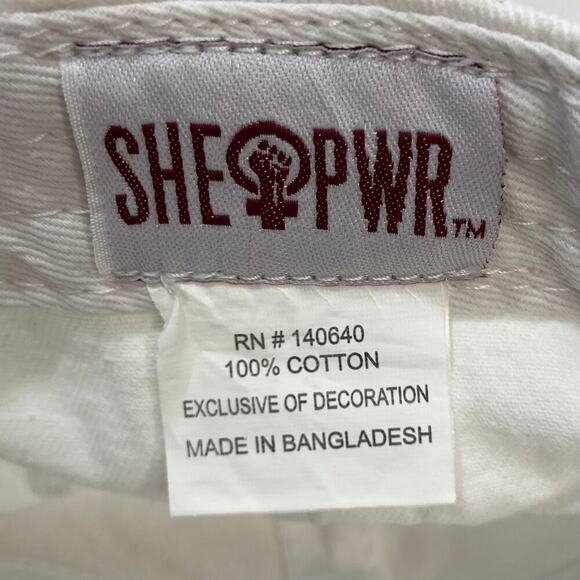 SHE PWR FEMINIST Baseball Cap Hat White Granola Girl Neutral Athleisure Sporty - Picture 3 of 8